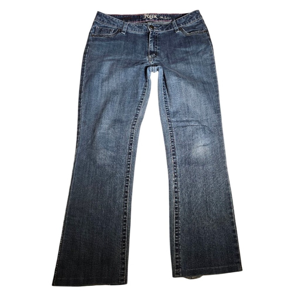 Rock 47 by Wrangler Womens Bootcut Jeans Medium Wash Decorative Stitching 34x31